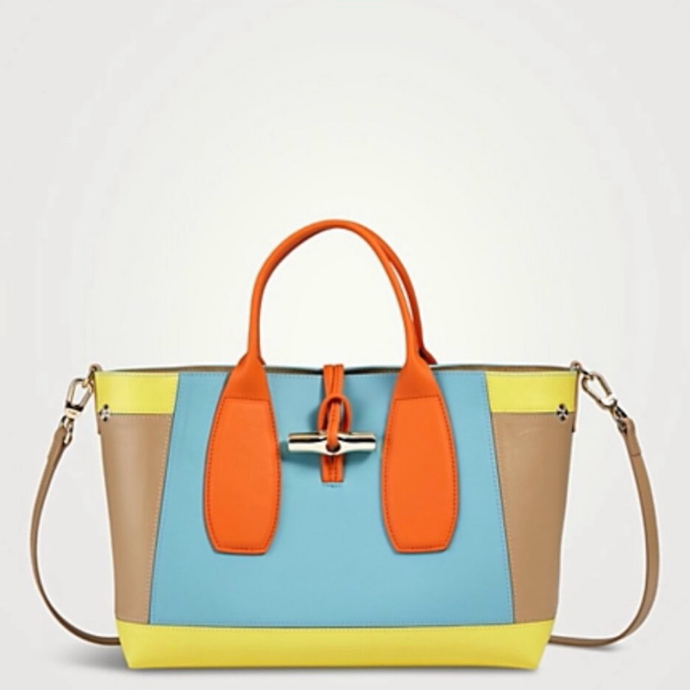 RARE Longchamp Medium Roseau Sunset Leather Top Handle Bag - Picture 6 of 7